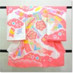 女の子産着「束ね熨斗 絞り」白にピンク