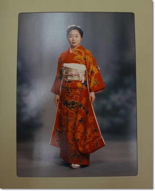 ママ振袖 朱色 更紗文様 ビフォアー