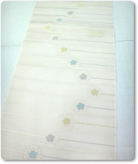 夏名古屋帯 絽 正絹 新品未仕立て 横線 小さな花柄