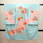 女の子産着「鼓に桜」水色