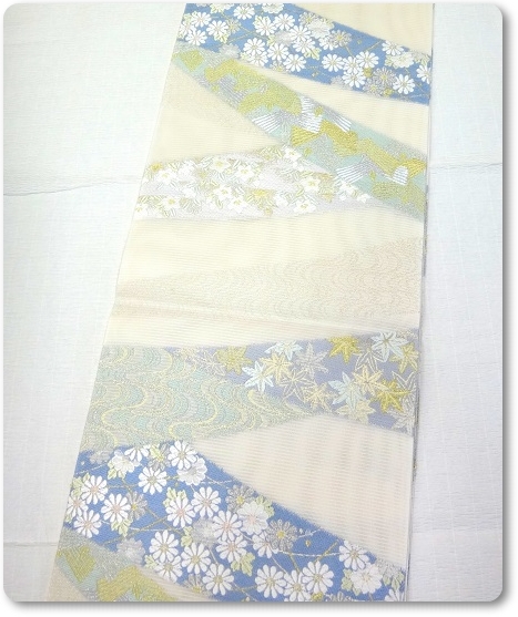夏袋帯 絽 正絹 新品未仕立て 紅葉 松 白青緑